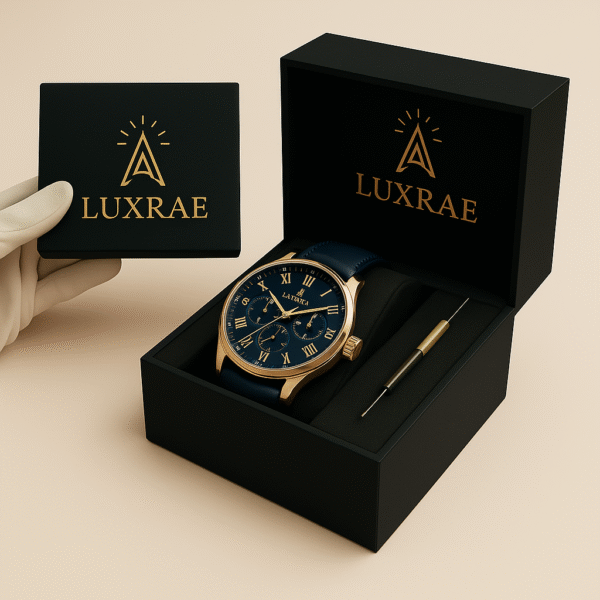 Luxrae Aureus Blue — Gold-Tone Multifunction Watch (24-Hour + Day/Night) - Image 2