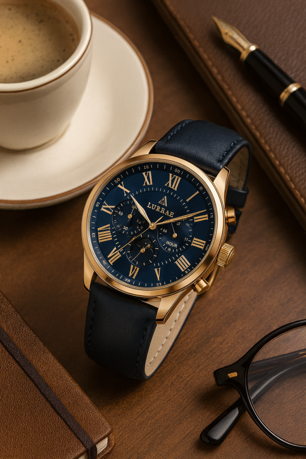 Luxrae Aureus Blue — Gold-Tone Multifunction Watch (24-Hour + Day/Night) - Image 4